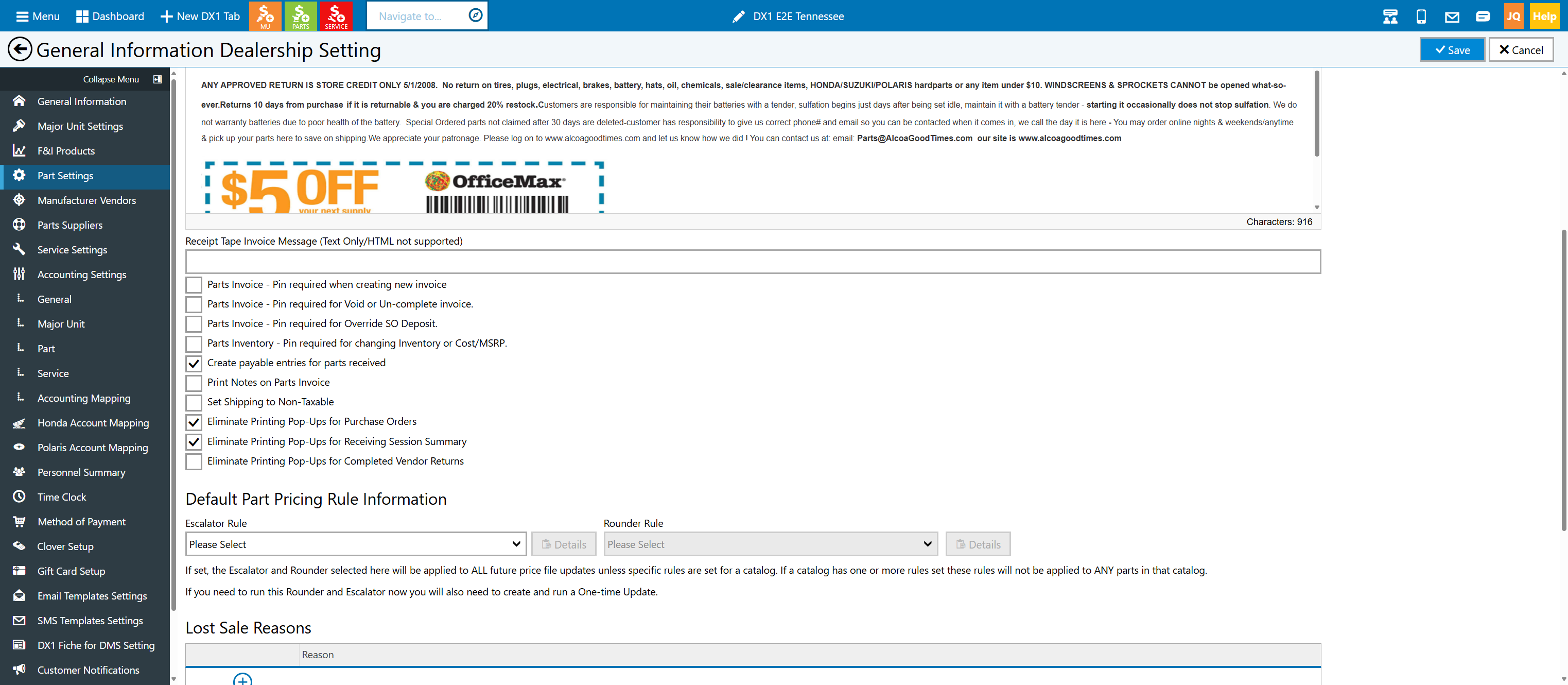 Check Eliminate Printing Pop-Ups for Receiving Session Summary