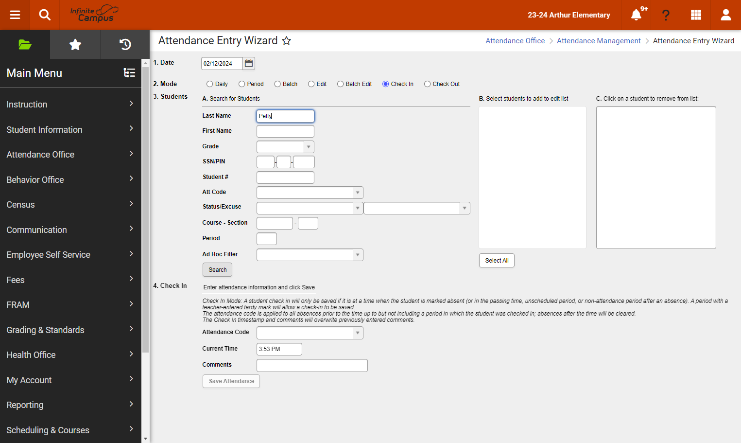 Click Search and confirm the name in Column B & Column C is the correct student.