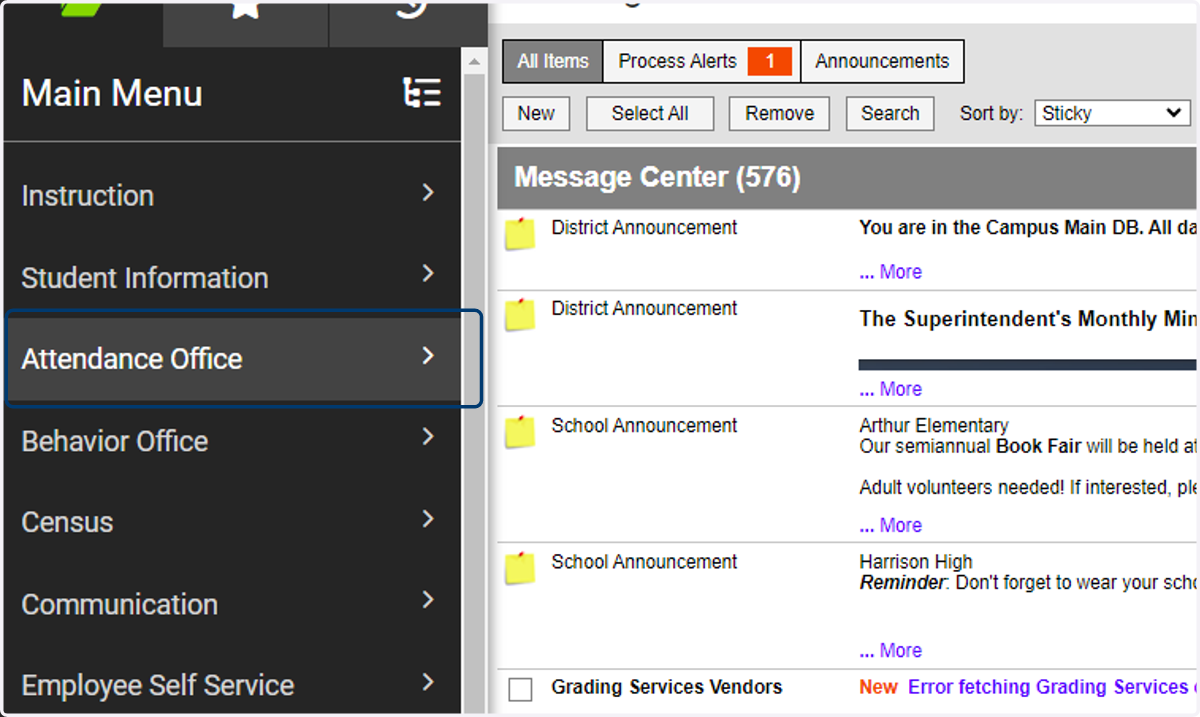 In the Main Menu module, select Attendance Office.