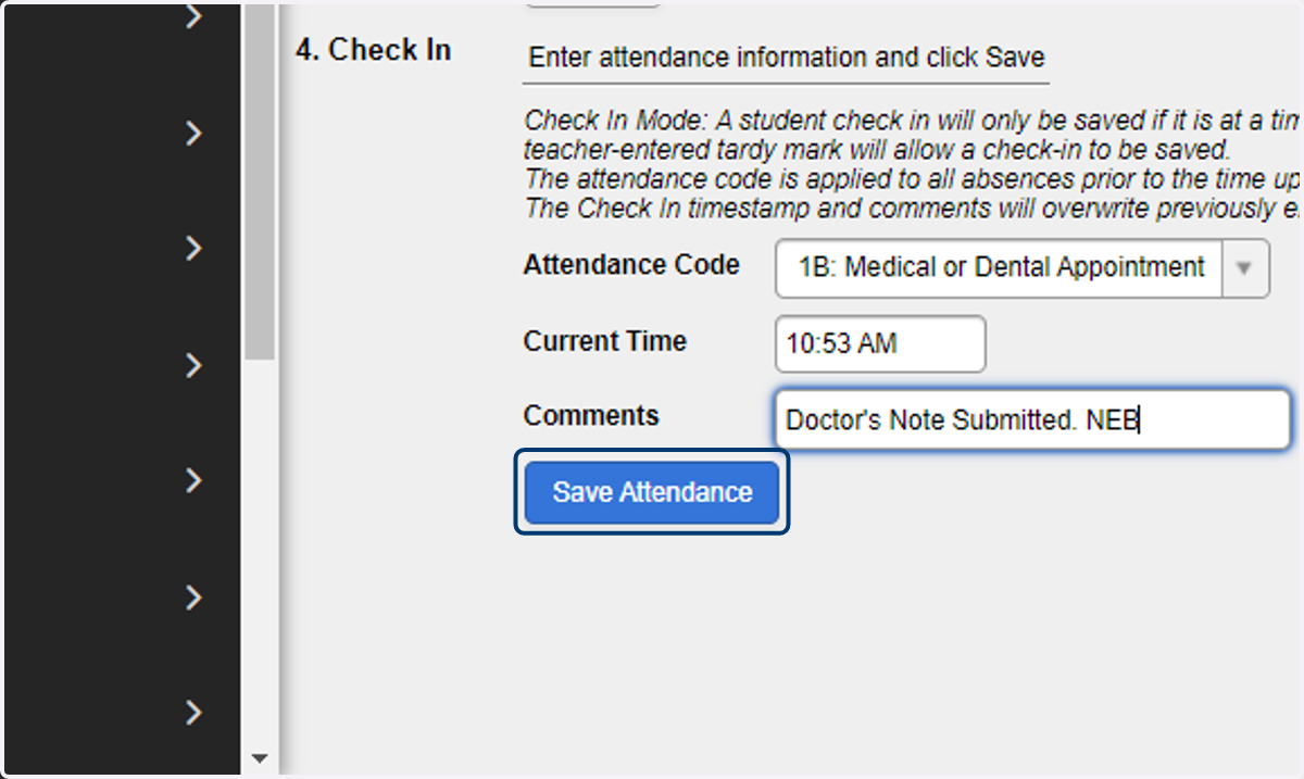 Click Save Attendance.