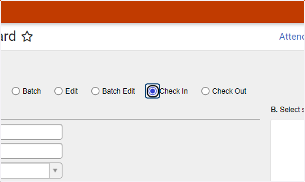 Select the Check In mode radio button.