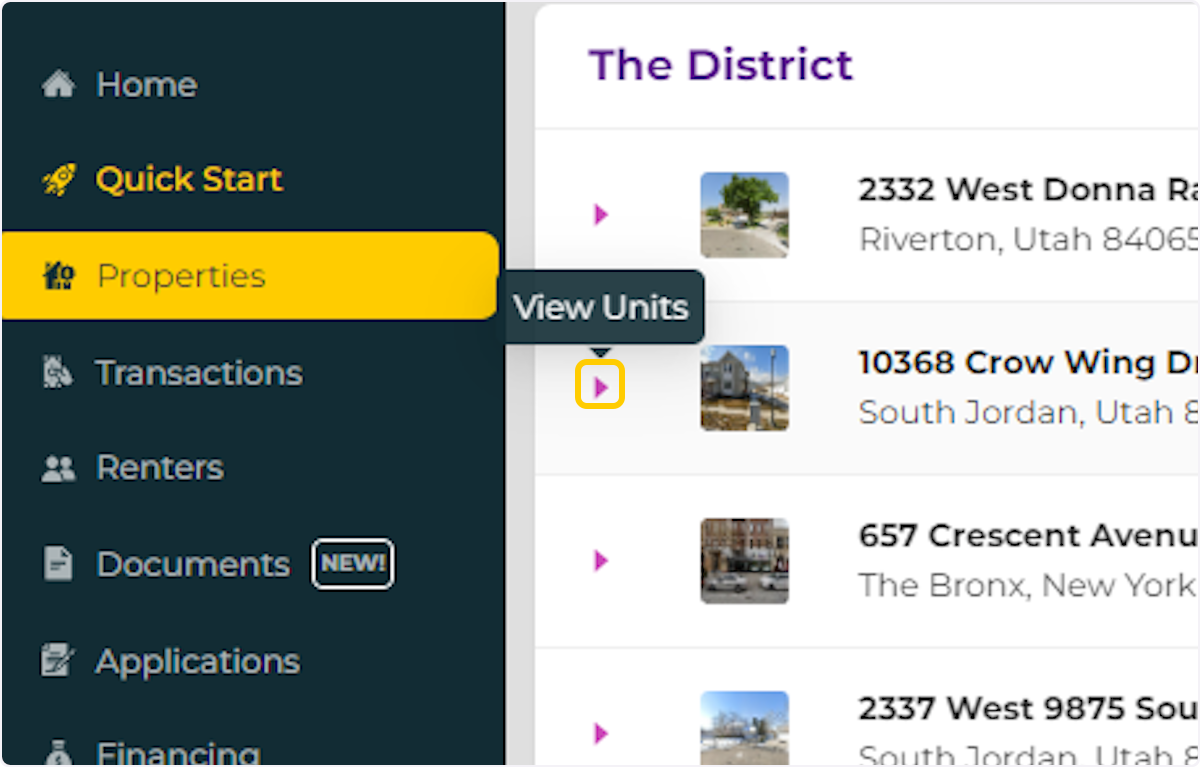 Locate the property you want to edit and click "View Units"