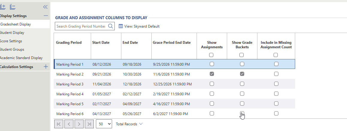 Under the Show Grade Buckets column, select the checkbox for MP6