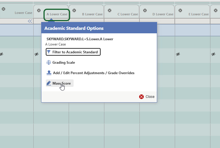Click on the Letter title to Mass Score.