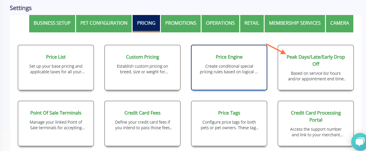 Create a pricing rule in order to determine the different rates and services that it would need to be mapped to. Go to Settings >> Pricing >> Peak Days/Late/Early Drop Off >> Select Add New Rule