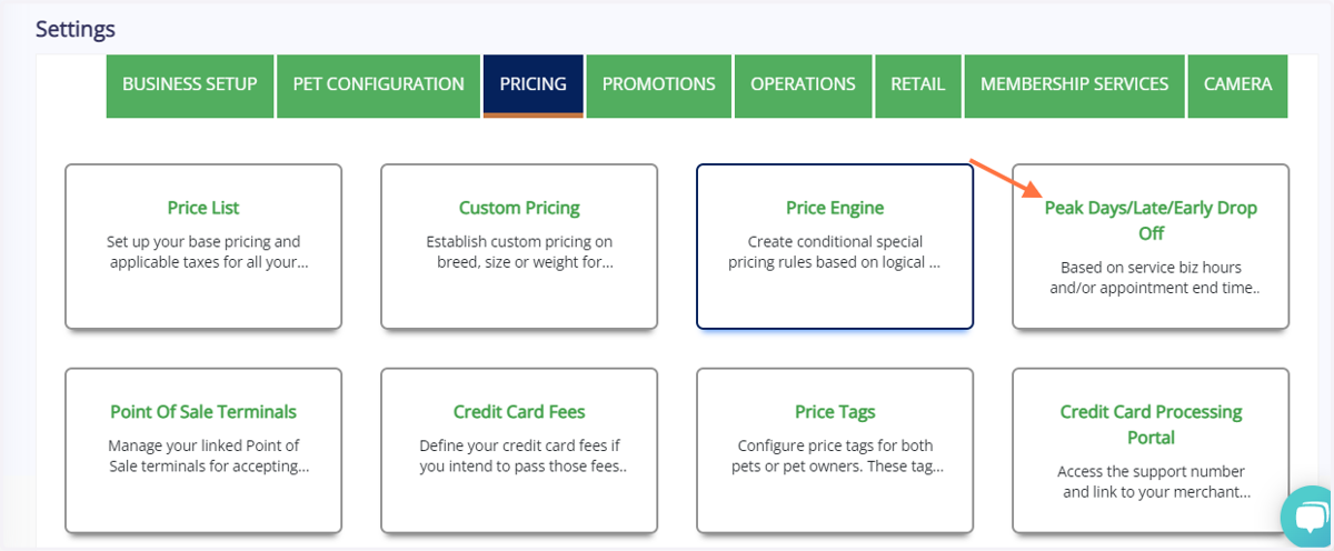 Create a pricing rule in order to determine the different rates and services that it would need to be mapped to. Go to Settings >> Pricing >> Peak Days/Late/Early Drop Off >> Select Add New Rule