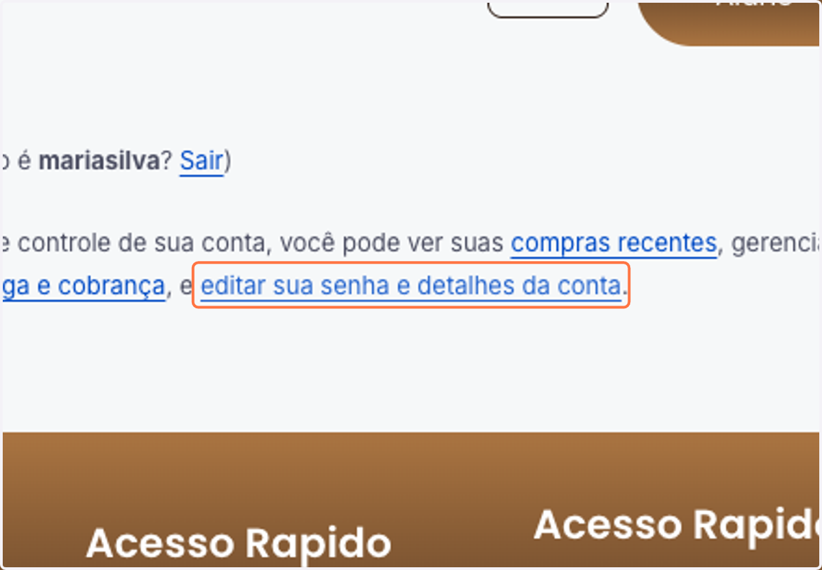 Clique em editar sua senha e detalhes da conta