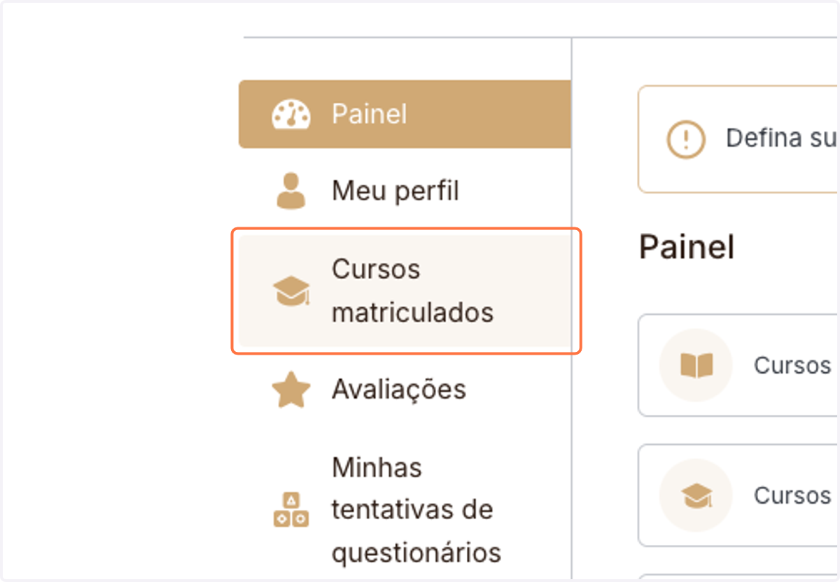 Clique em Cursos matriculados
