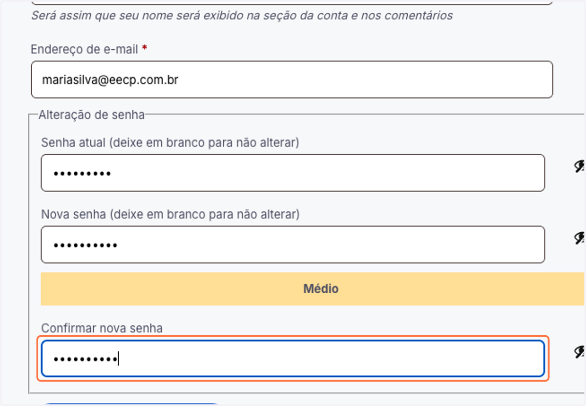 Confirme nova senha