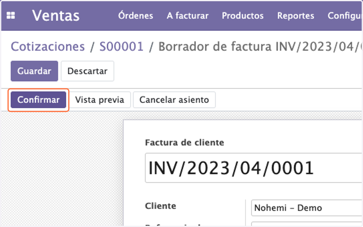 Click en Confirmar