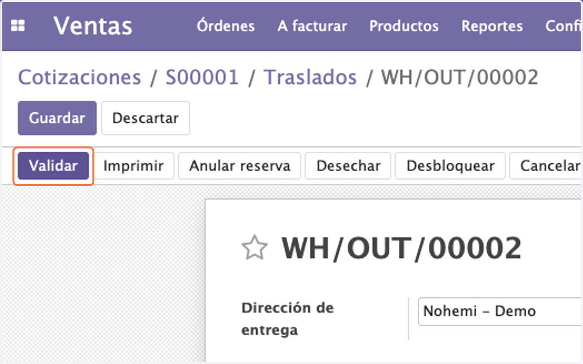 Click en Validar