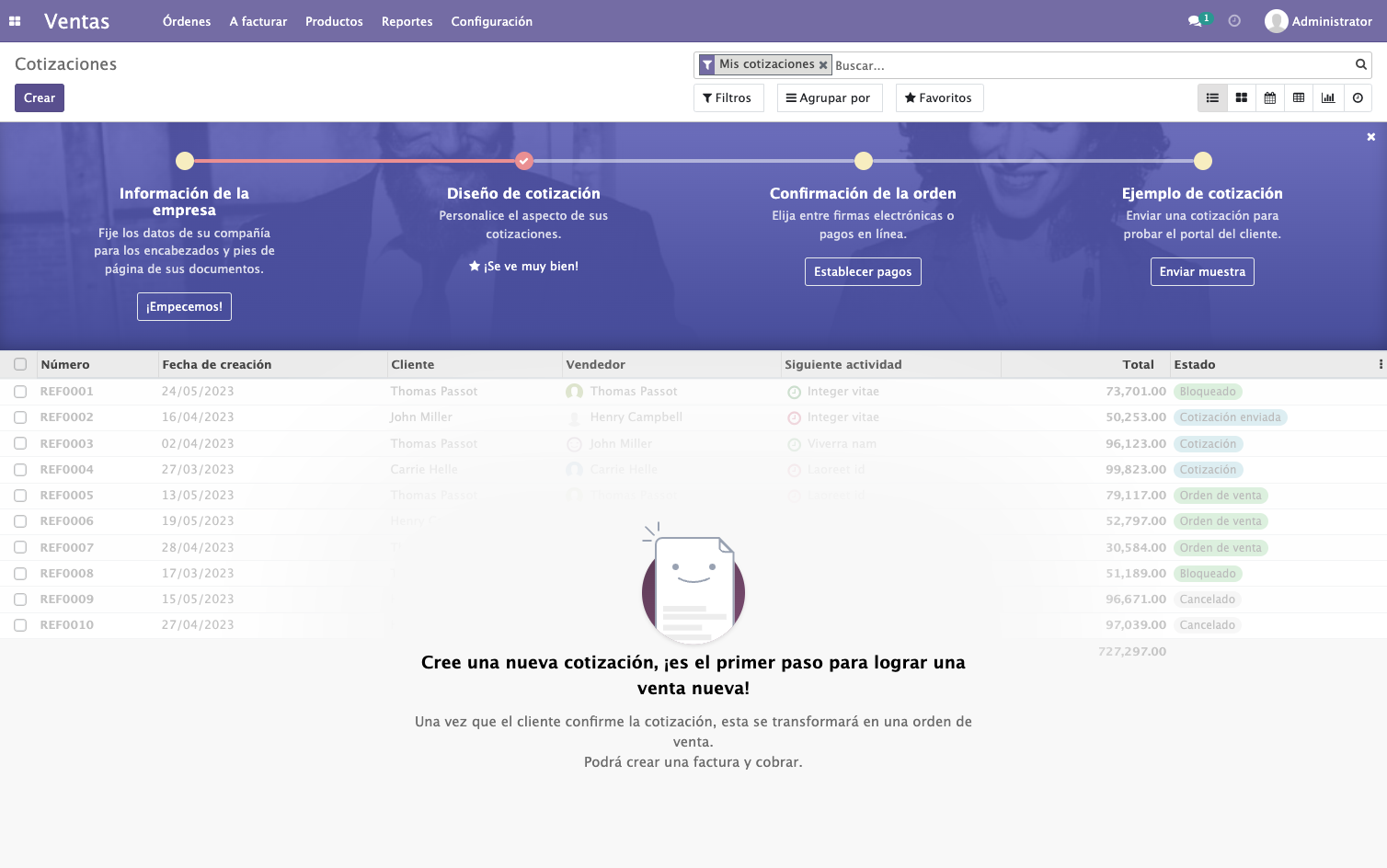 En la nueva ventana que aparece, seleccione el botón de Crear para crear una nueva solicitud de cotización