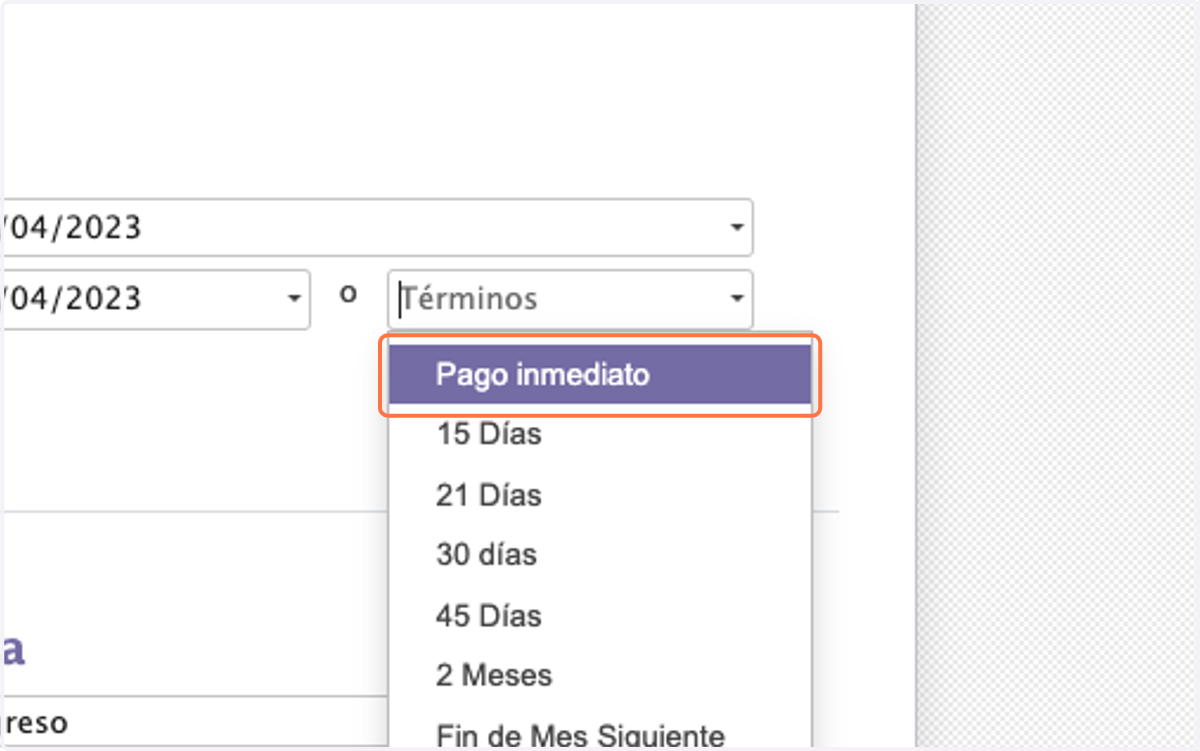 Establezca la fecha de pago o los días de vencimiento