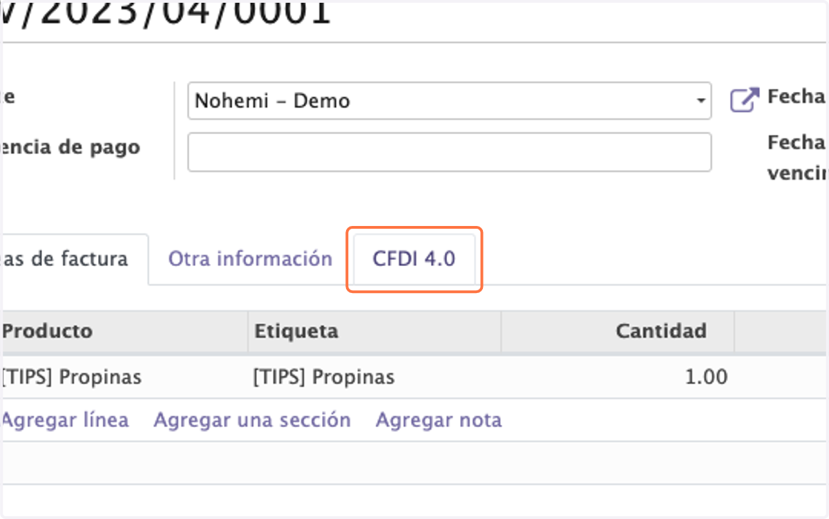 Click en la pestaña de CFDI 4.0