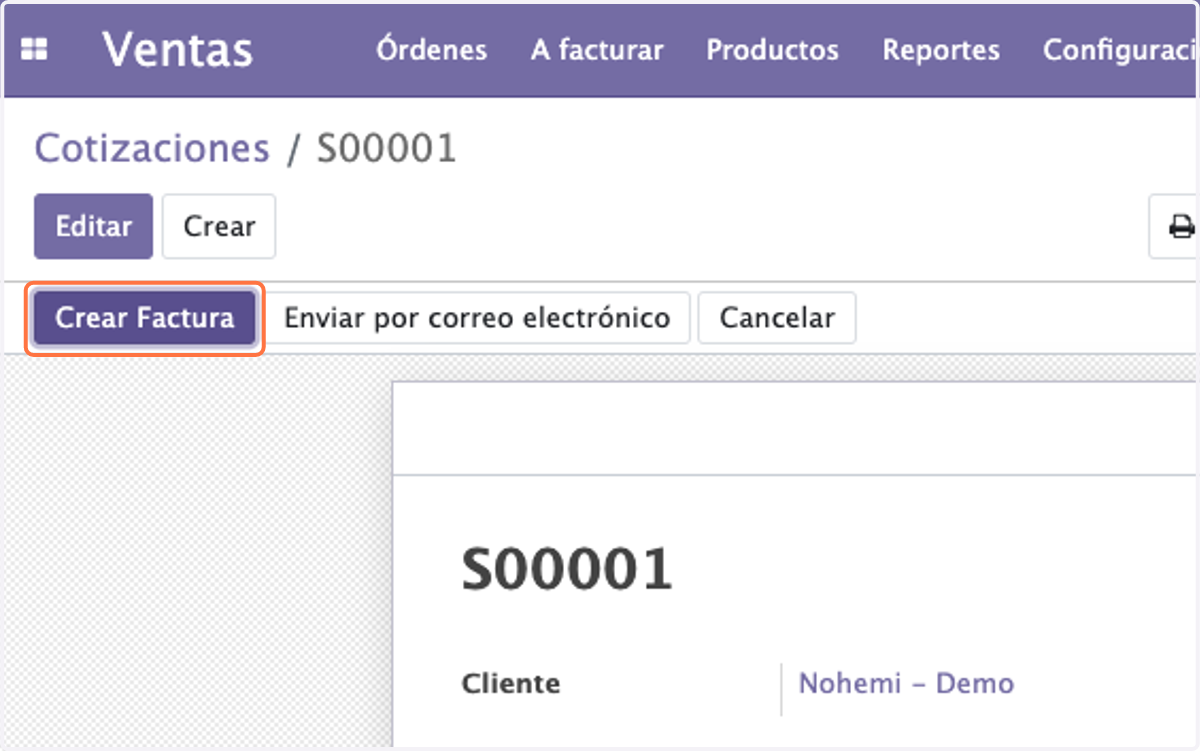 Click en Crear Factura