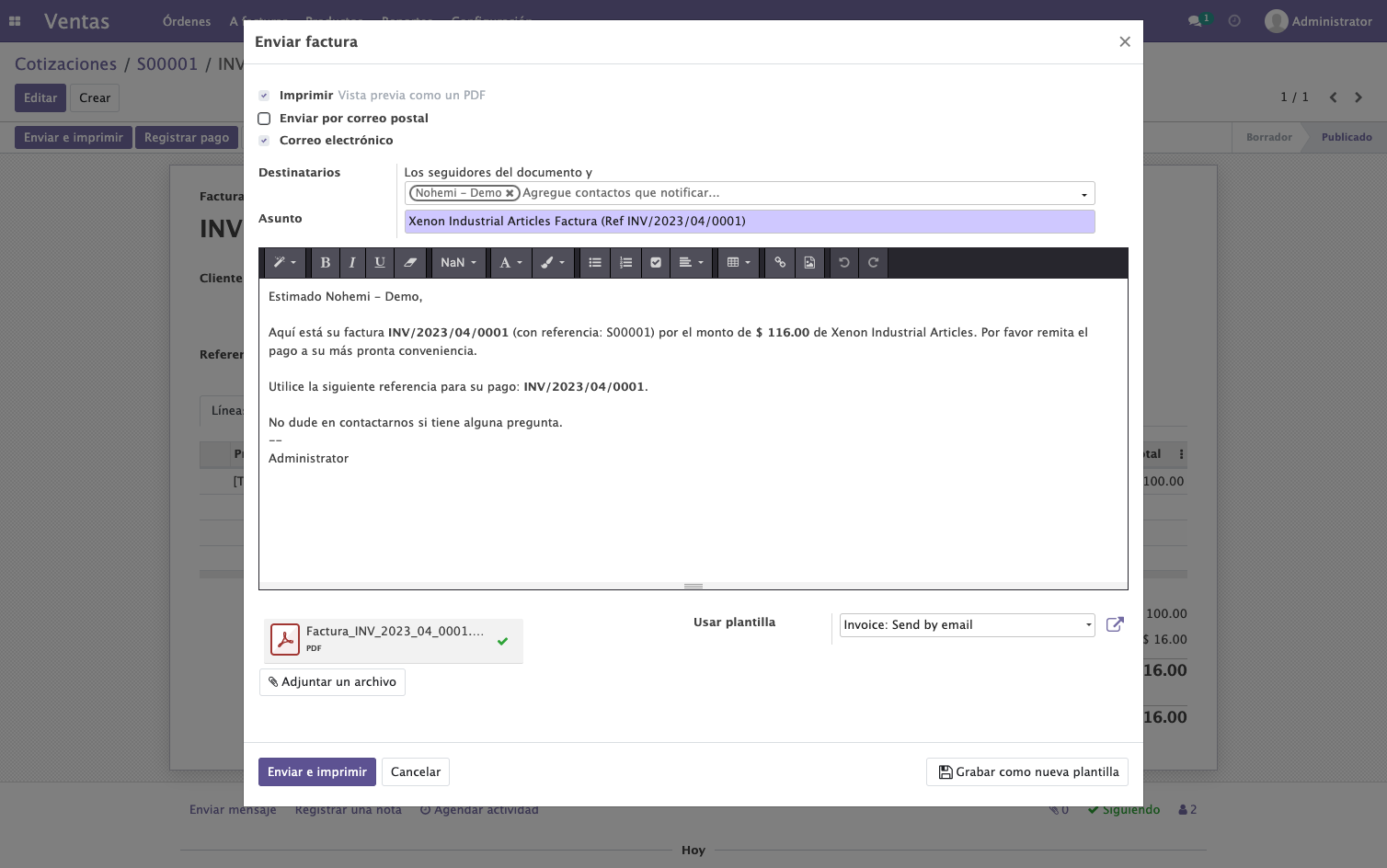 Click en Enviar e imprimir