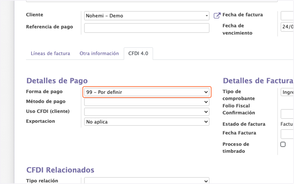 Selecciona la Forma de pago