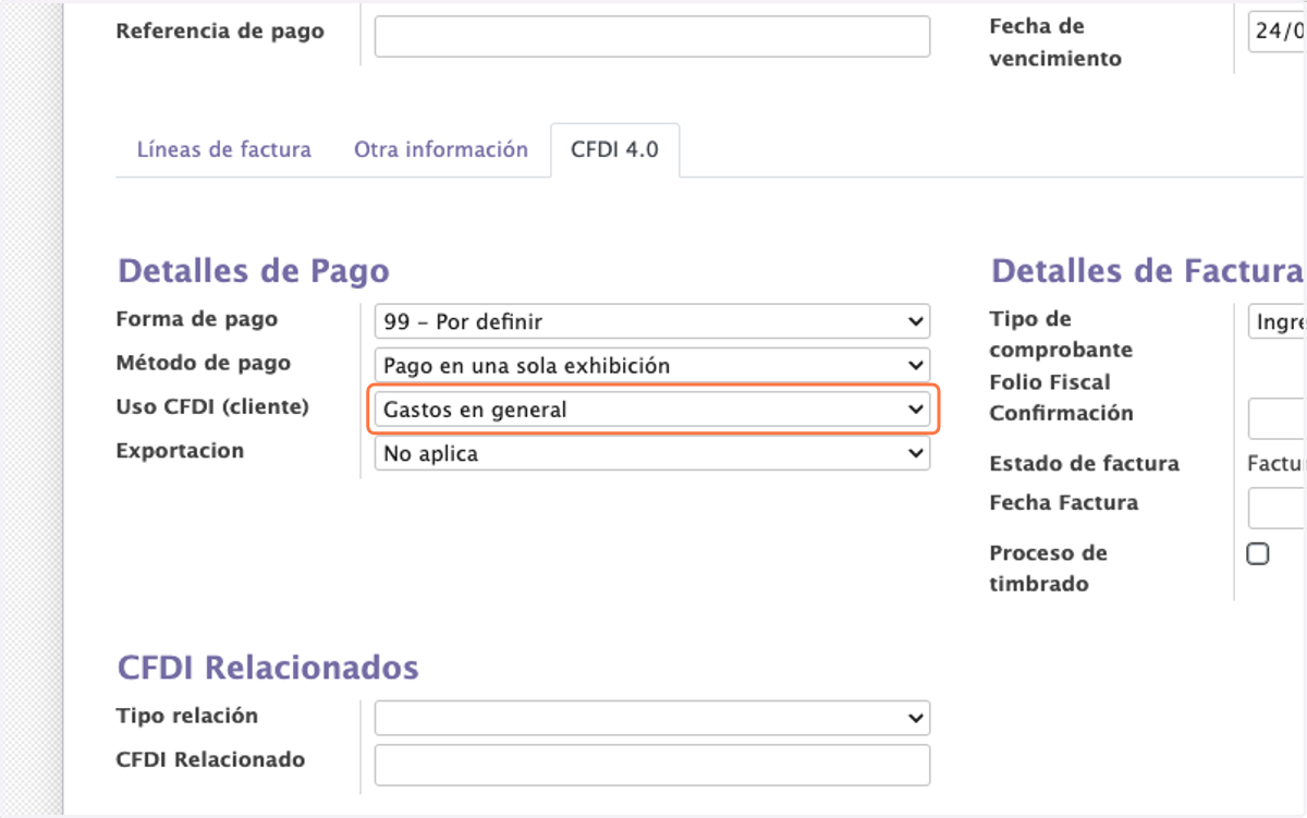 Seleccione Uso CFDI (cliente)