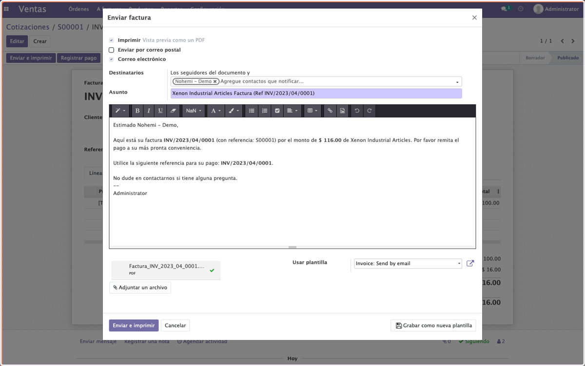 Confirmamos la información que se enviara al cliente