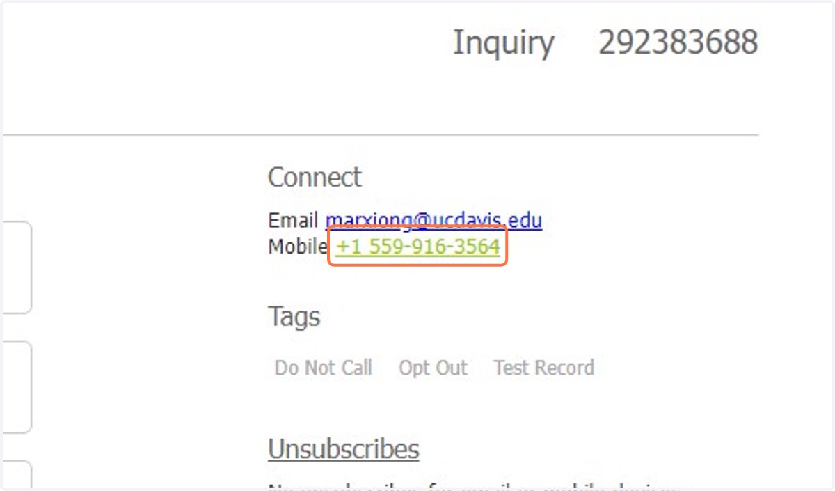 Click on the record mobile number