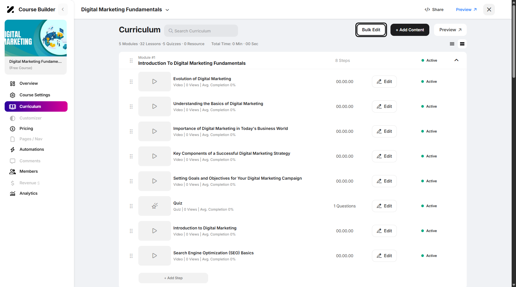 Step 8: Click Bulk Edit to begin.