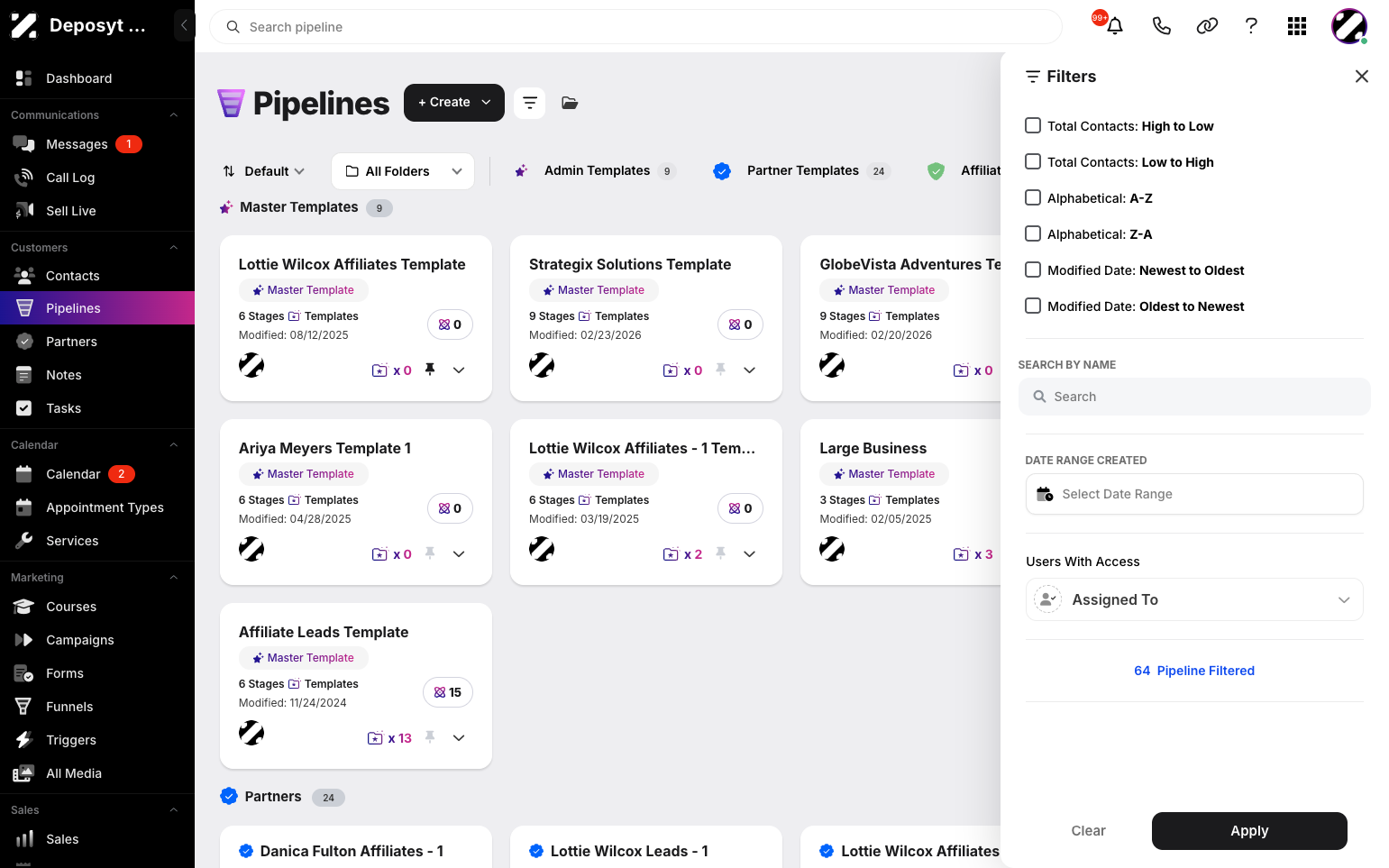 Step 3: It will show options to filter by total contacts (high to low or low to high), alphabetically (A–Z or Z–A), or by modified date (newest to oldest or oldest to newest). 