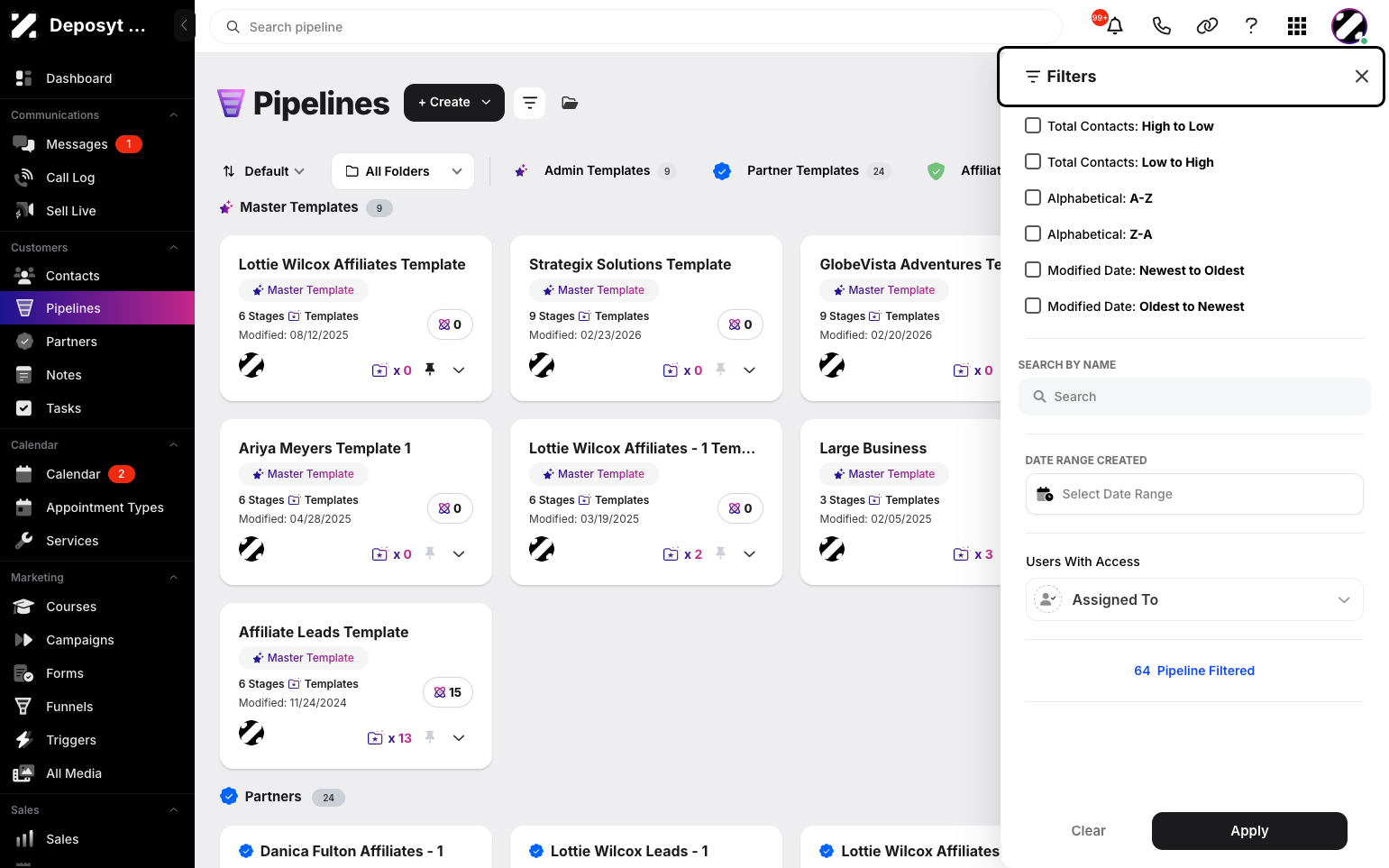 Step 3: It will show options to filter by total contacts (high to low or low to high), alphabetically (A–Z or Z–A), or by modified date (newest to oldest or oldest to newest).
