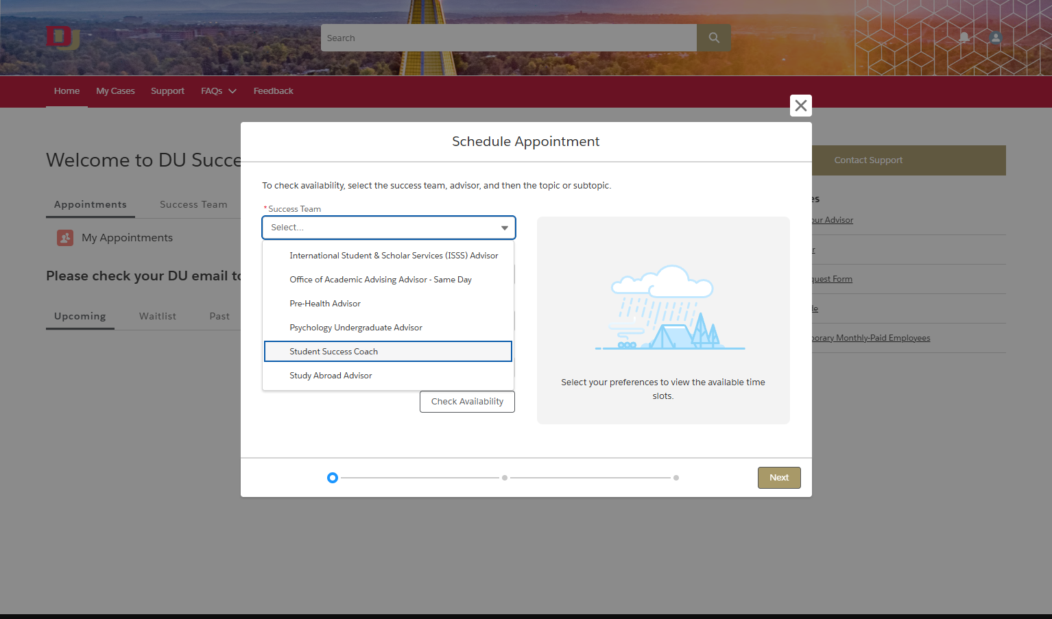 Under the 'Success Team' drop down menu, click on Student Success Coach