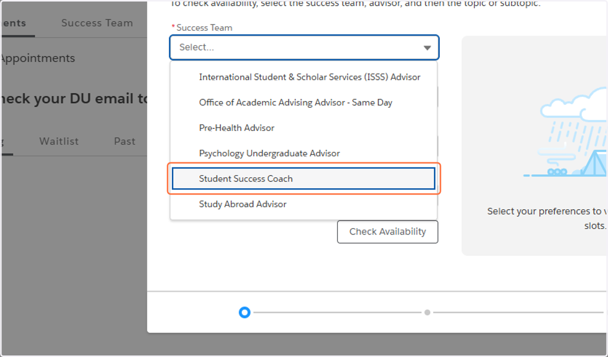 Under the 'Success Team' drop down menu, click on Student Success Coach