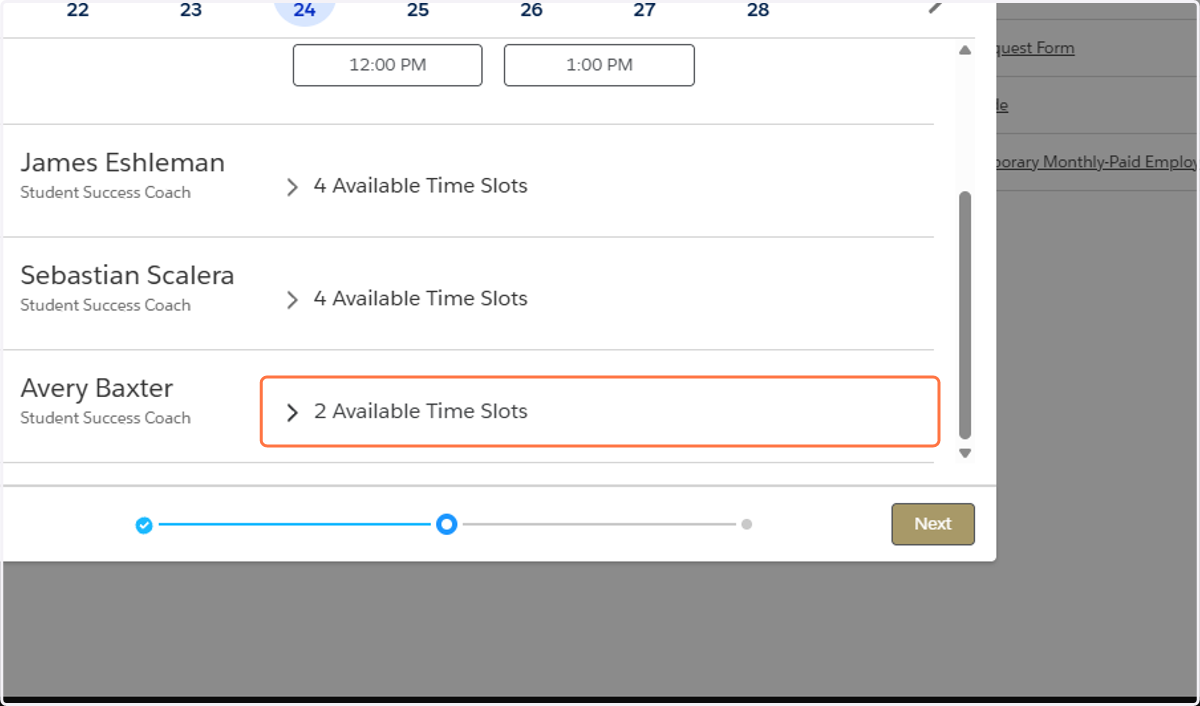 You can scroll down to see more coaches and available appointment times