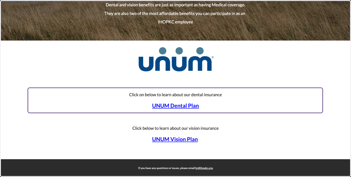 Click on either the Dental Plan link or the Vision Plan link