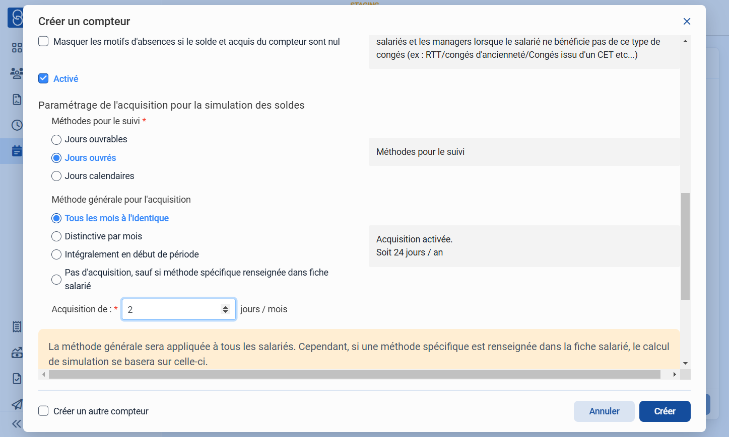 Choisir le nombre de jours acquis par mois.
