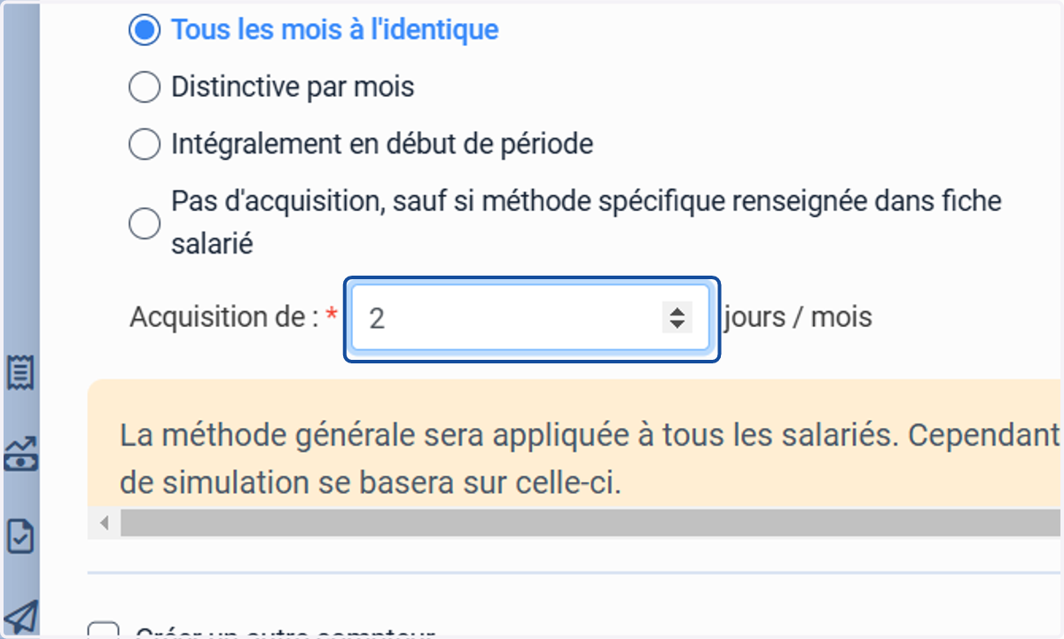 Choisir le nombre de jours acquis par mois.
