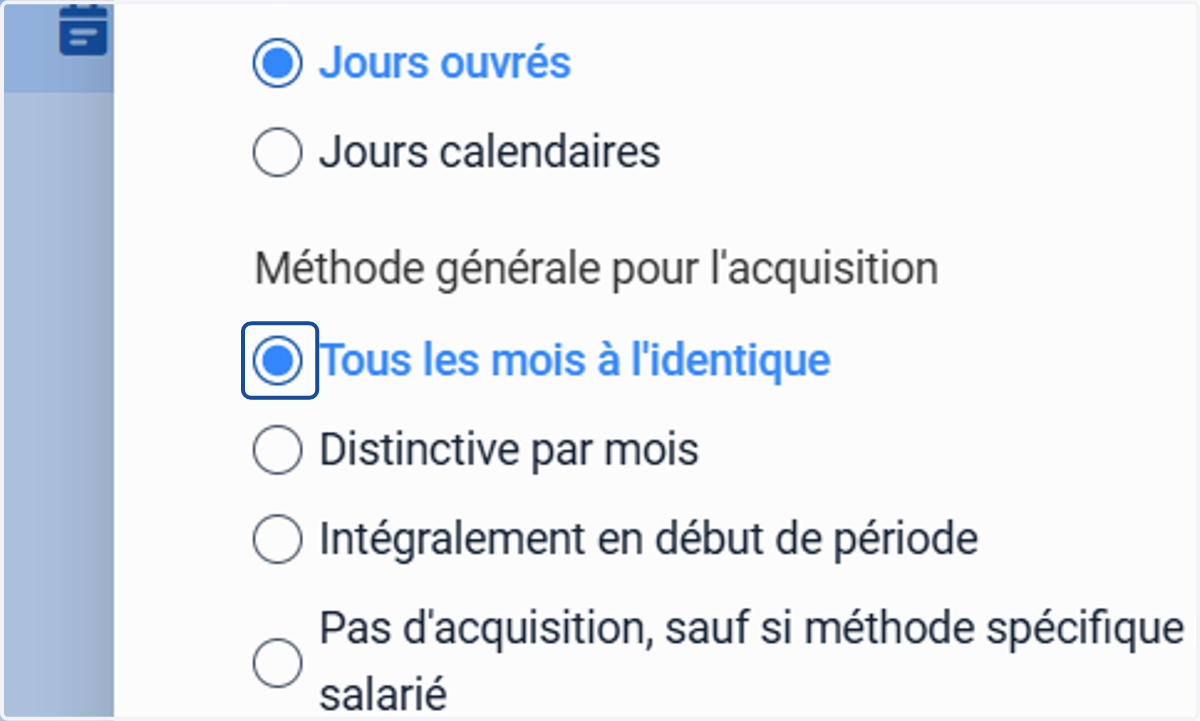 Choisir la "Méthode générale pour l'acquisition"