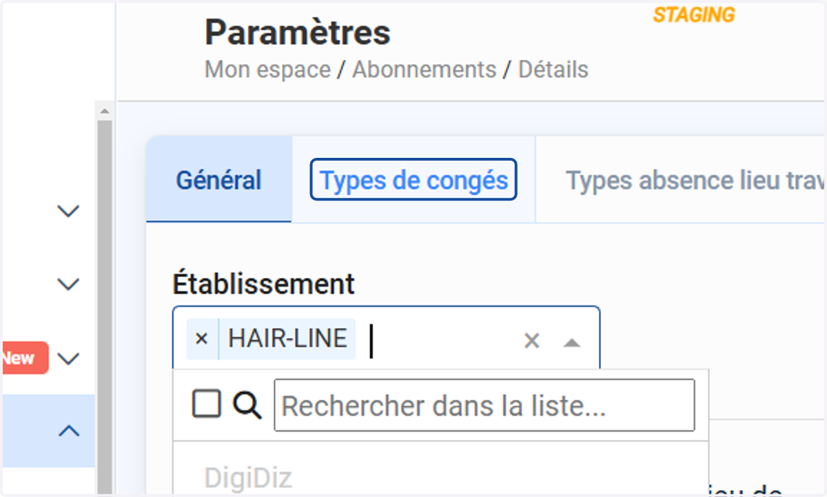 Cliquer sur "Types de congés".