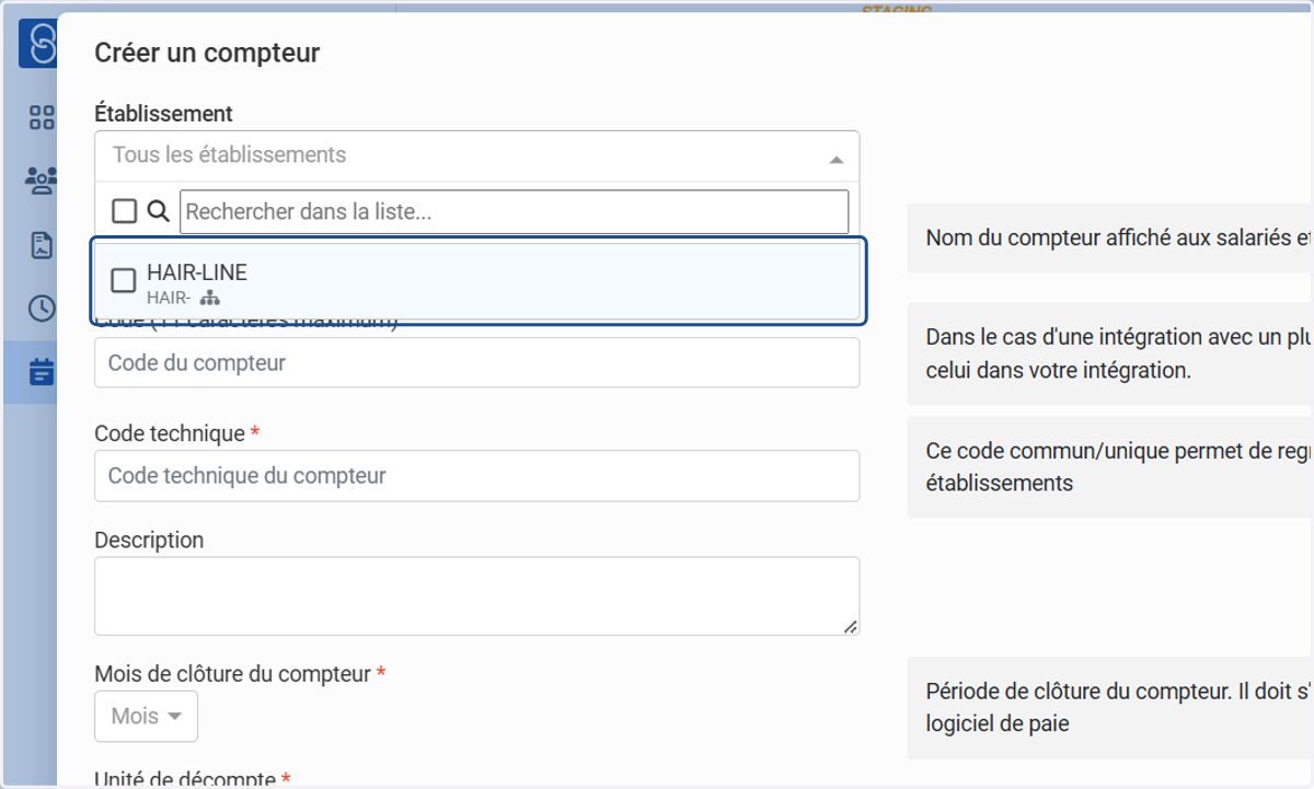 Choisir l'établissement concerné.