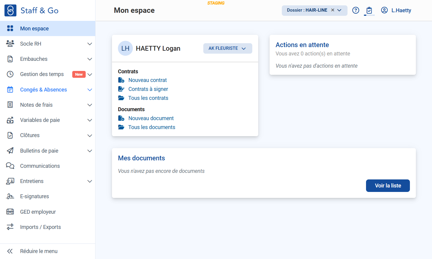 Cliquer sur "Congés & Absences".
