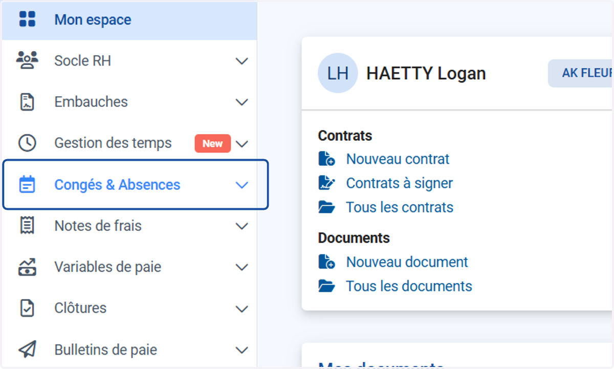 Cliquer sur "Congés & Absences".
