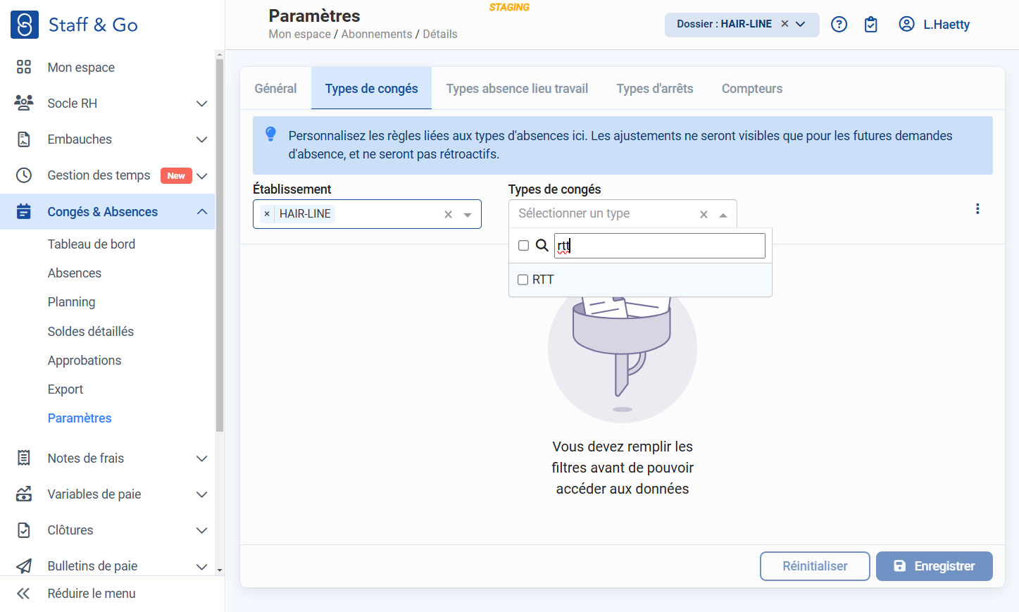 Choisir le type de congés concerné