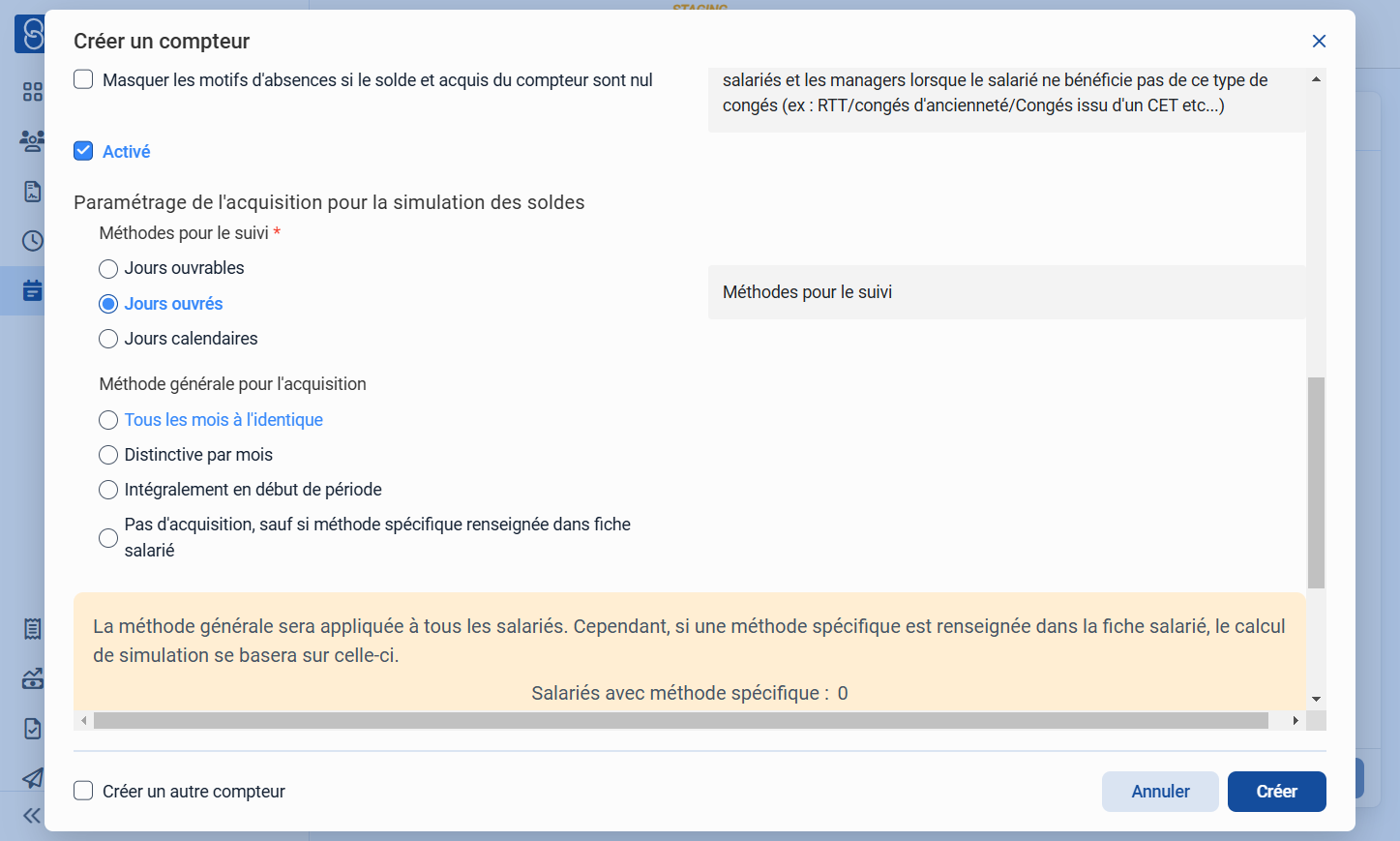 Choisir le "Paramétrage de l'acquisition pour la simulation des soldes".