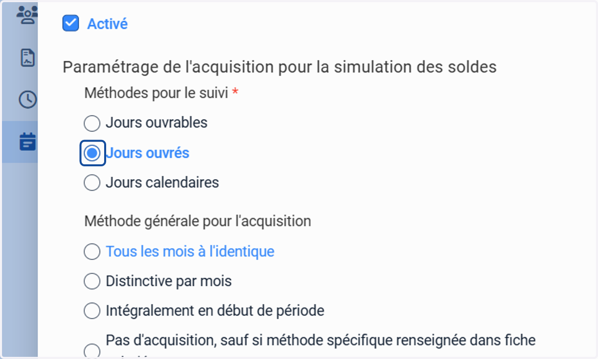 Choisir le "Paramétrage de l'acquisition pour la simulation des soldes".