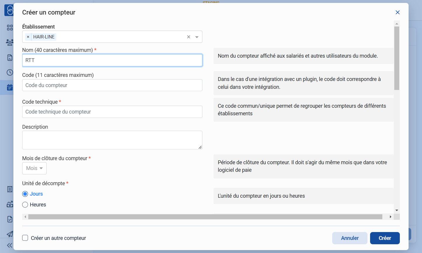 Renseigner le "Nom" du compteur.