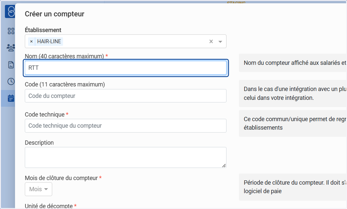 Renseigner le "Nom" du compteur.