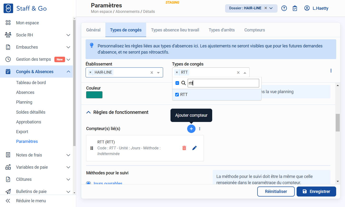 Cliquer sur le "+" pour ajouter un compteur.