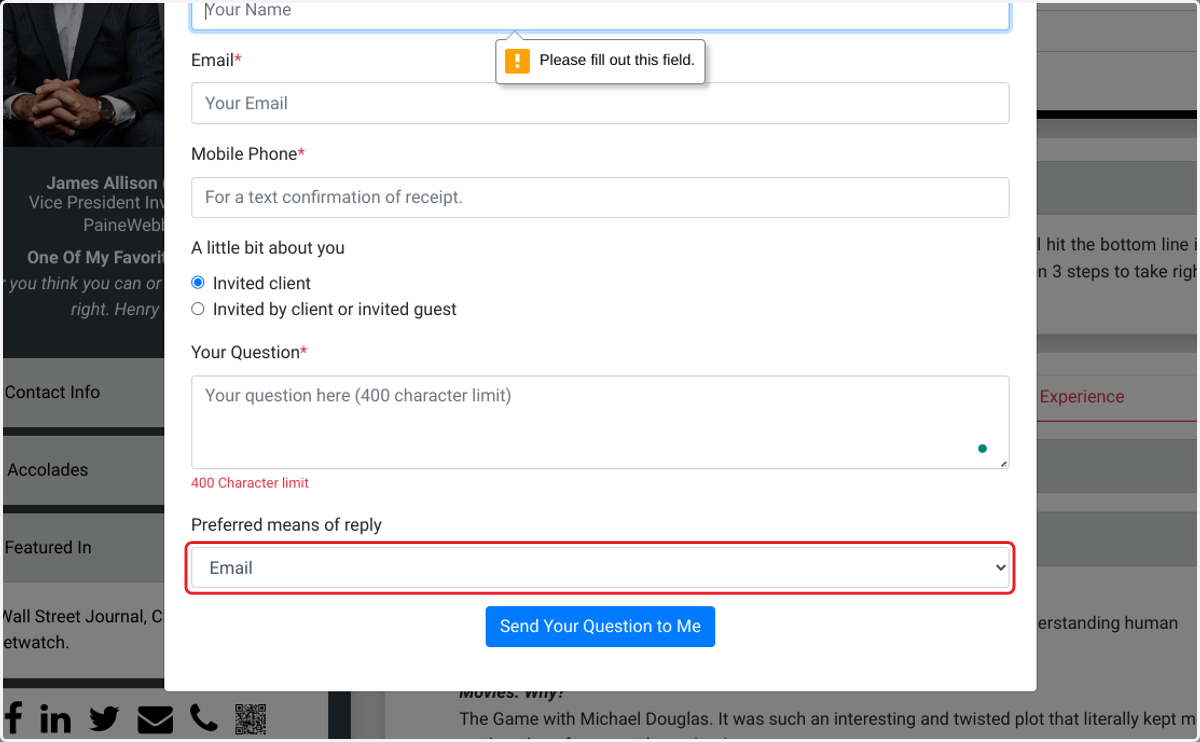 Click on Email from Preferred means of reply