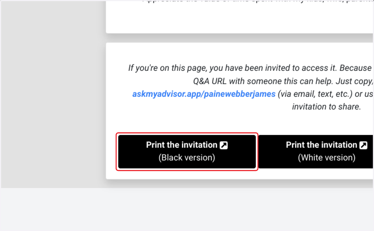 Click on Print the invitation …