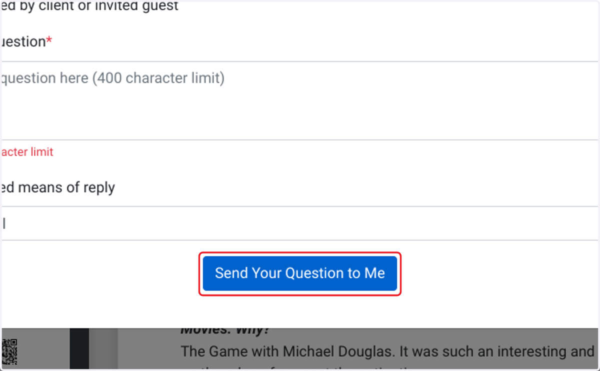 Click on Send Your Question to Me