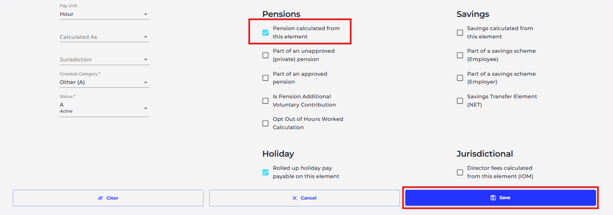 Select 'Pension calculated from this element'