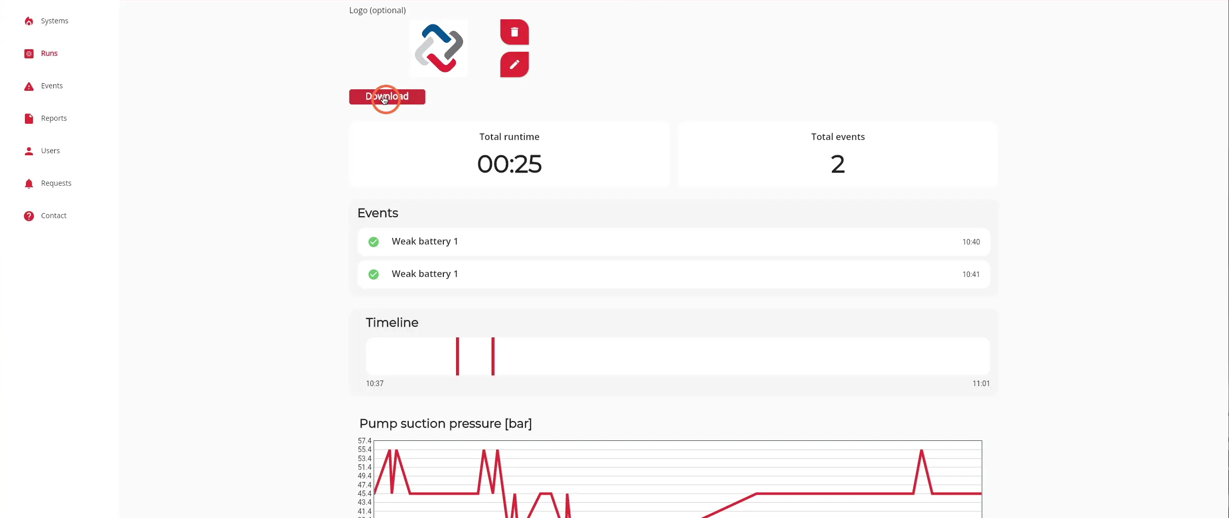 Click 'Download' to download the run as a PDF file