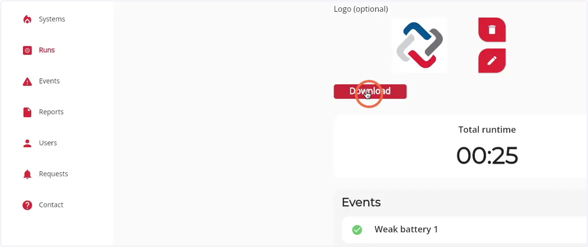 Click 'Download' to download the run as a PDF file
